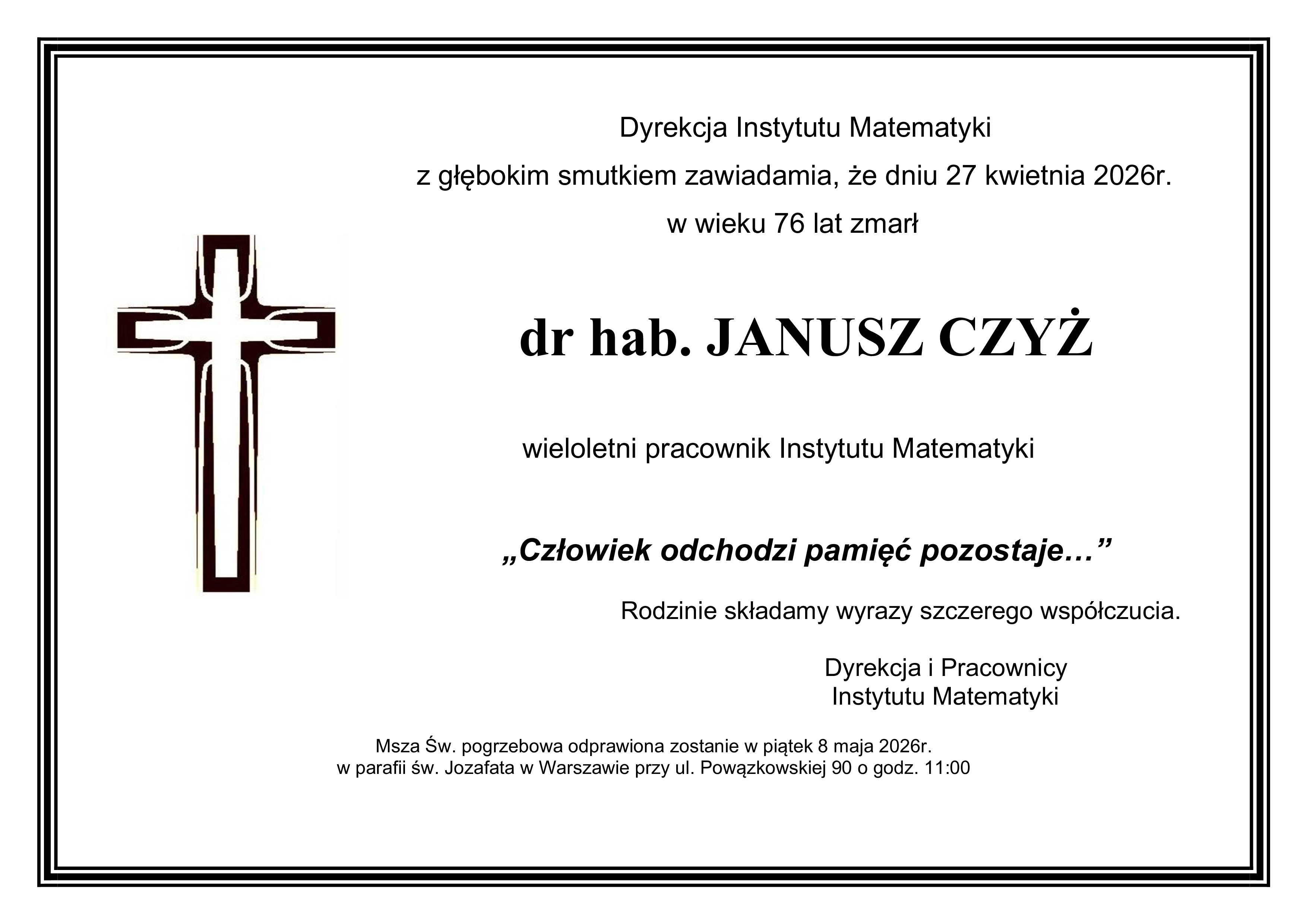 Nekrolog dr hab. Janusza Czyża